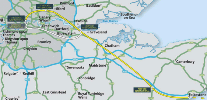 How well does HS1 follow motorways?