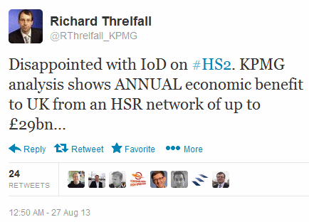 Richard Threlfall: KPMG analysis shows ANNUAL economic benefit to UK from an HSR network of up to £29bn