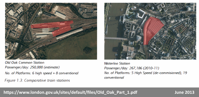 Footprint of Old Oak HS2 six platform through station, and Waterloo