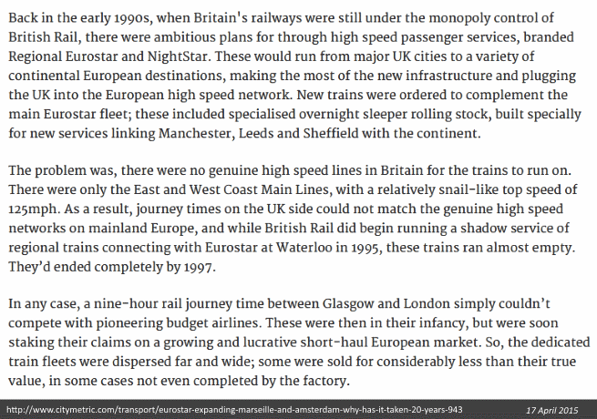 'Eurostar is expanding to Marseille and Amsterdam. But why has it taken 20 years?', Paul Prentice, Citymetric, 17 Apr 2015