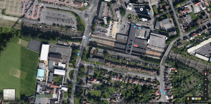 Coventry station from above (Google maps)
