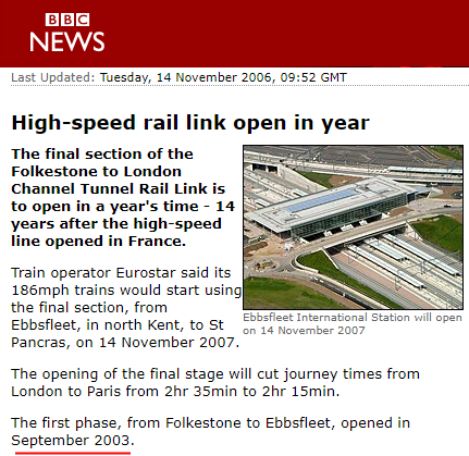 BBC News, HS1 opening story, 14 Nov 2006