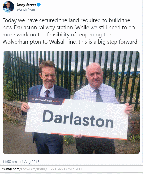 twitter @andy4wm, land secured for Darlaston station