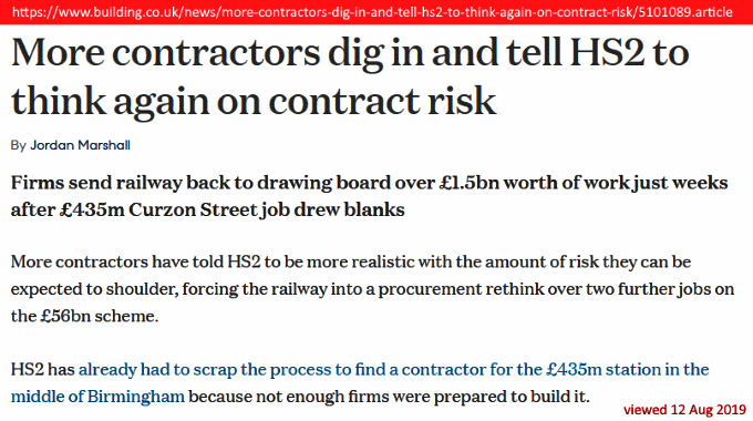building.co.uk, 'More contractors dig in and tell HS2 to think again on contract risk'