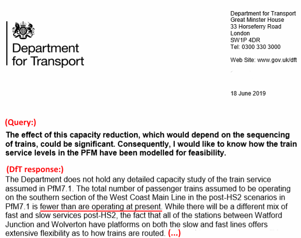 DfT confirmation of fewer (not more) trains on WCML South in the modelled HS2 scenarios