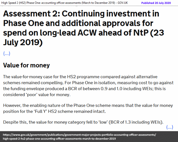 Department for Transport, HS2 phase one, accounting officer assessment of 23 July 2019, VfM (extract)