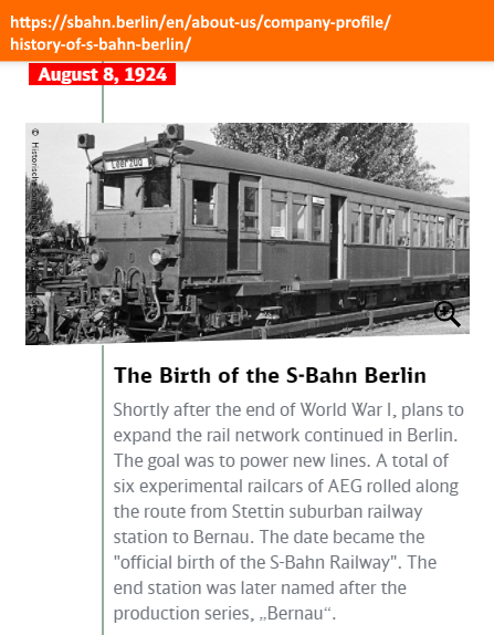 S-Bahn Berlin GmbH traces 'birth' of the Berlin S-Bahn to the year 1924, although the name was apparently not used until 1930